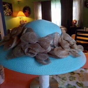 Classic Turquoise Hat with Tan Floral Details